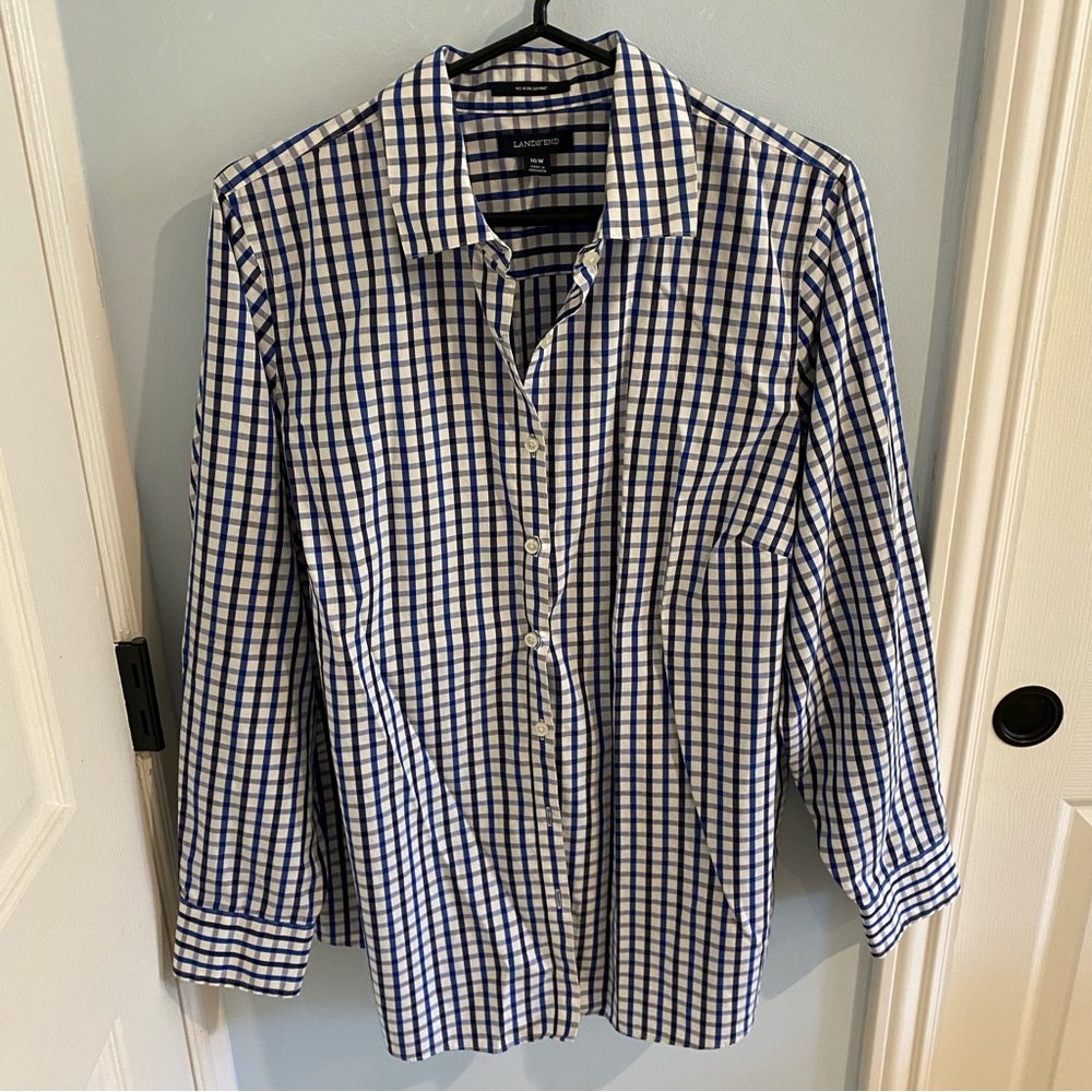 Blue and White Checkered Button-Up Shirt